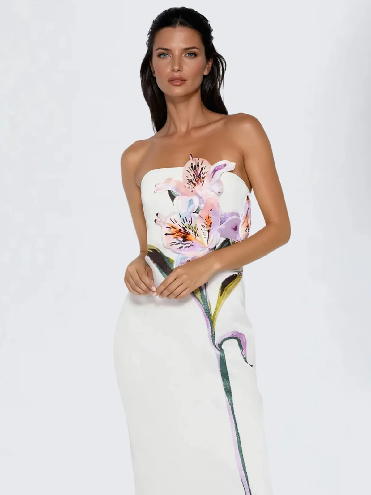 Jyvelle Strapless Flower Midi Dress sold by Mew Mews product image thumbnail 2