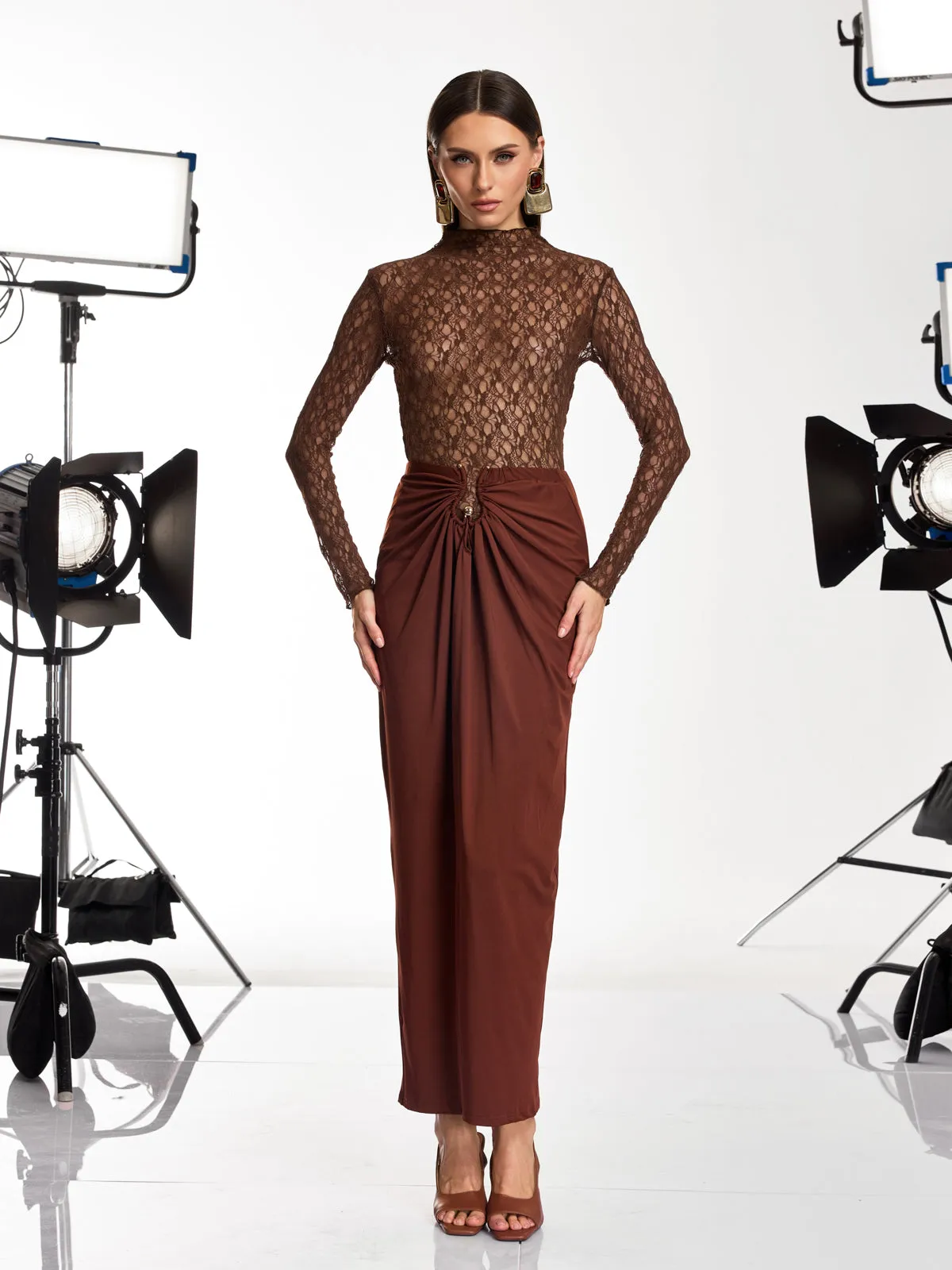 Darcila Long Sleeve Lace Ruched Skirt Set sold by Mew Mews product image thumbnail 2