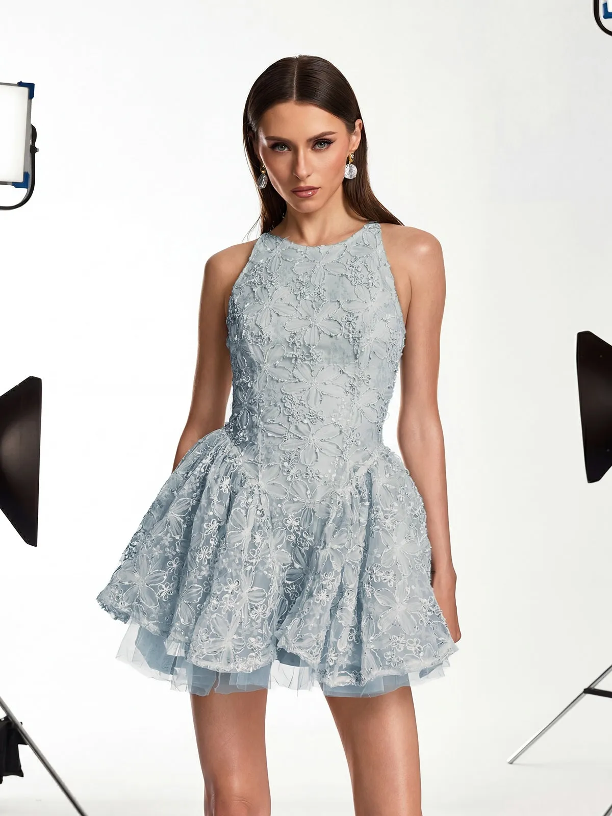 Falnor Sequin Floral Tulle Mini Dress In Blue sold by Mew Mews product image thumbnail 5