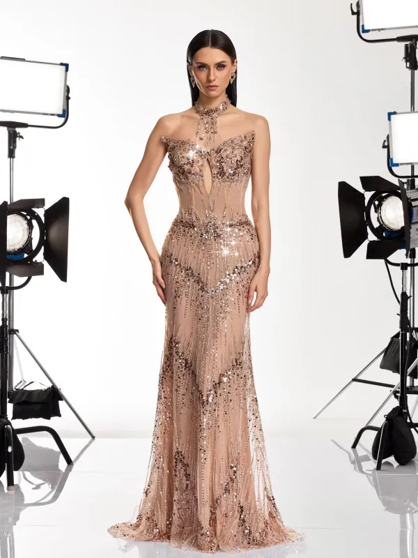 Noral Sequin Fringe Cutout Maxi Dress made by Mew Mews