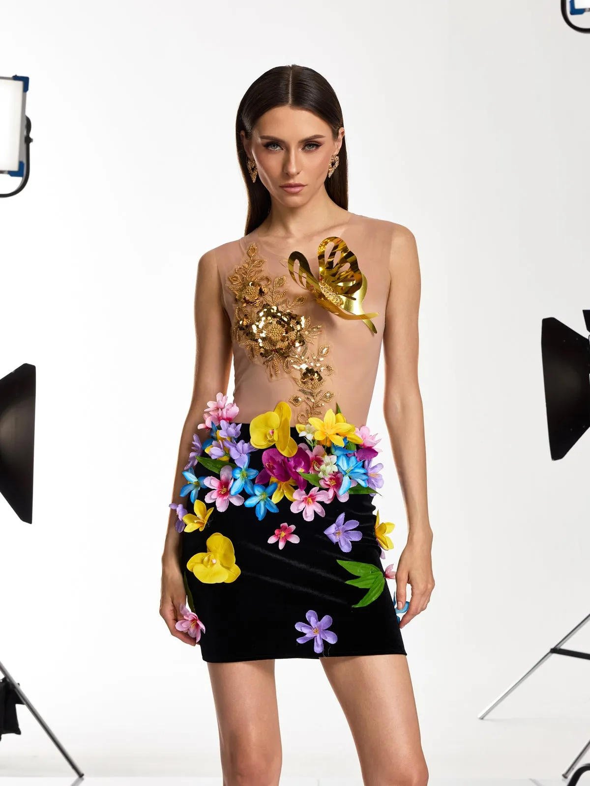 Jorven Flower Sequin Velvet Mini Dress sold by Mew Mews