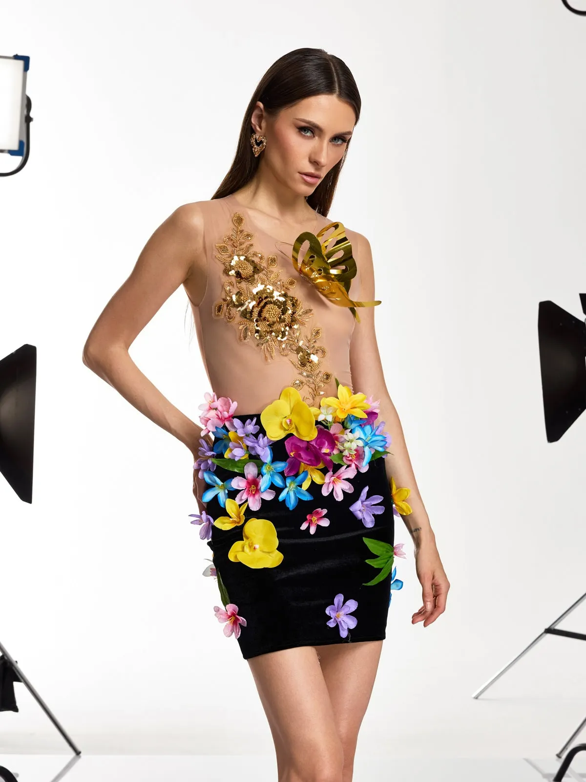 Jorven Flower Sequin Velvet Mini Dress sold by Mew Mews product image thumbnail 2