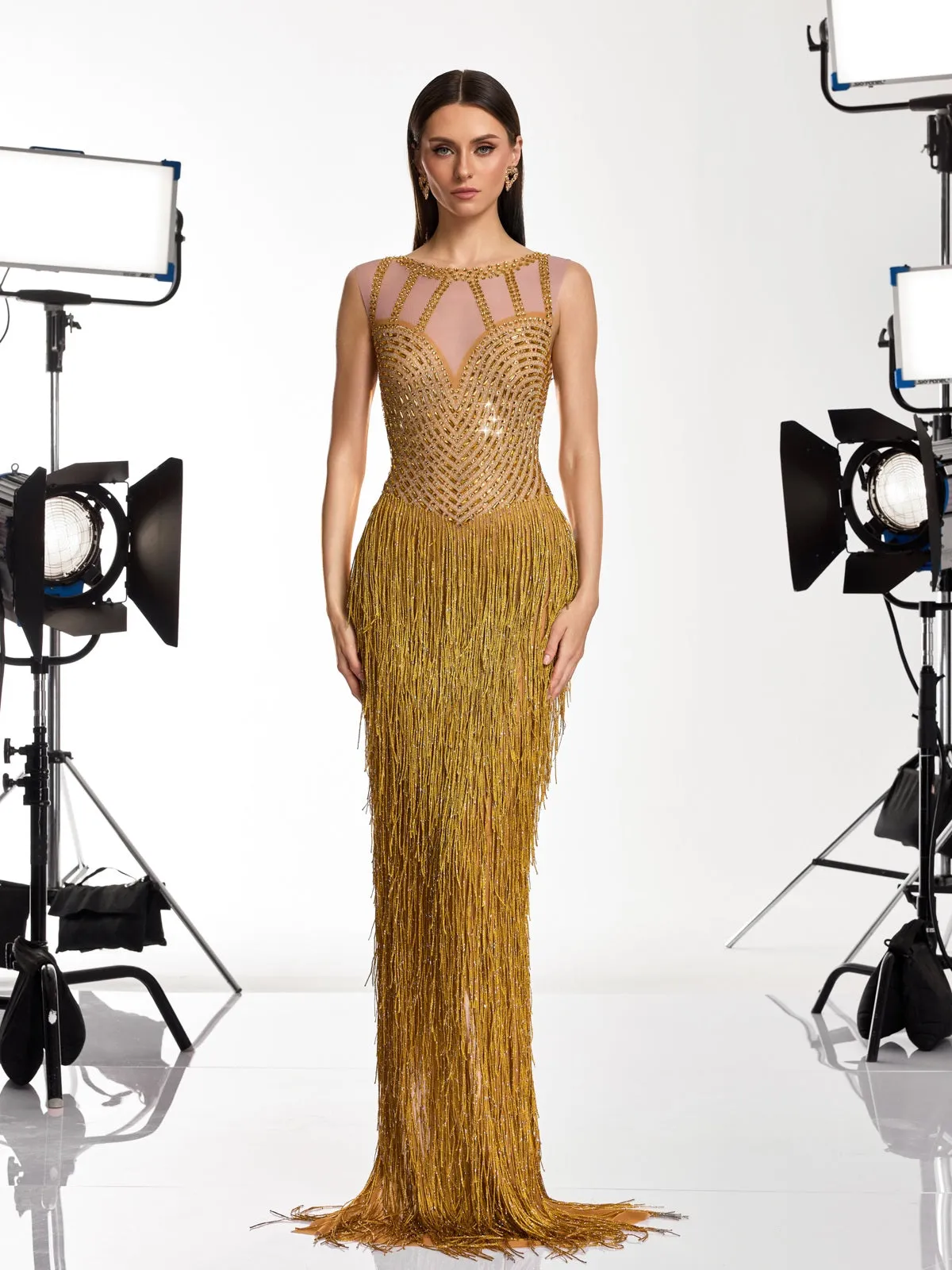 Saelyvira Fringe Rhinestone Maxi Dress In Gold sold by Mew Mews product image thumbnail 3