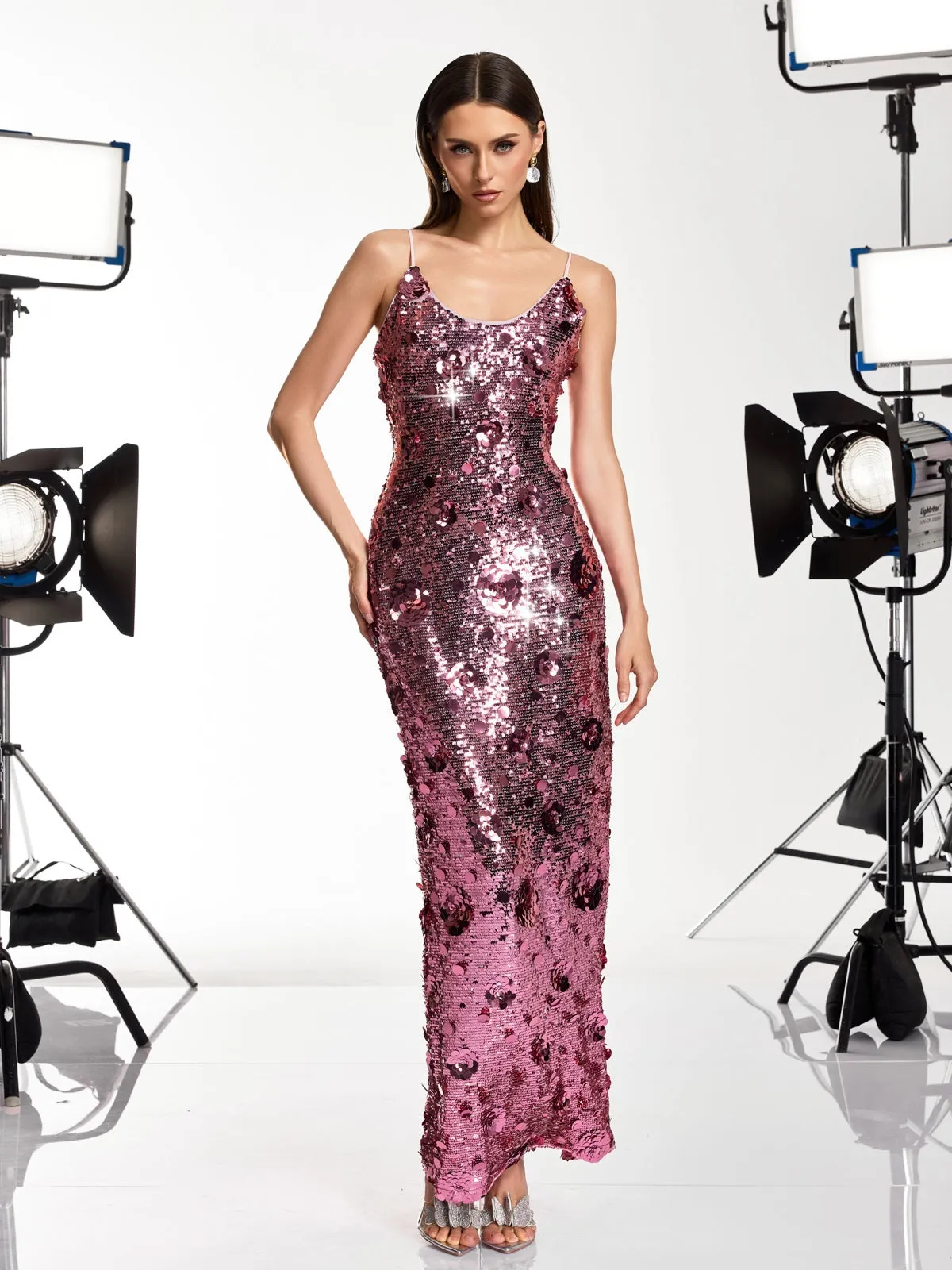 Boryvila Spaghetti Sequin Flower Maxi Dress sold by Mew Mews