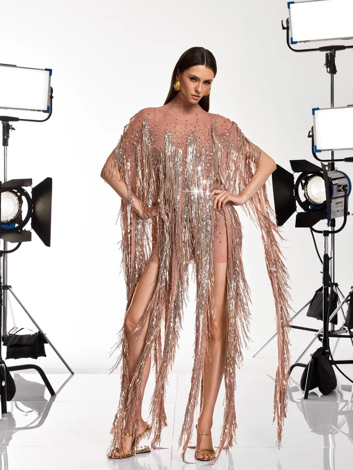 Morvek Fringe Sequin Crystal Mini Dress sold by Mew Mews