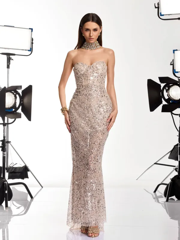 Telnar Strapless Sequin Maxi Dress made by Mew Mews