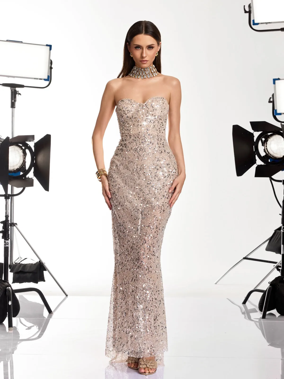 Telnar Strapless Sequin Maxi Dress sold by Mew Mews