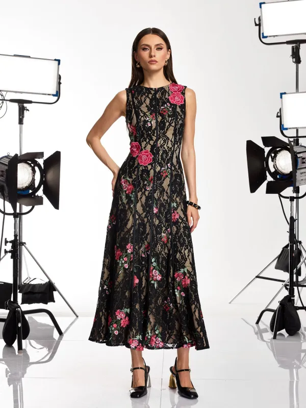 Kexvila Lace Floral Sequin Maxi Dress made by Mew Mews