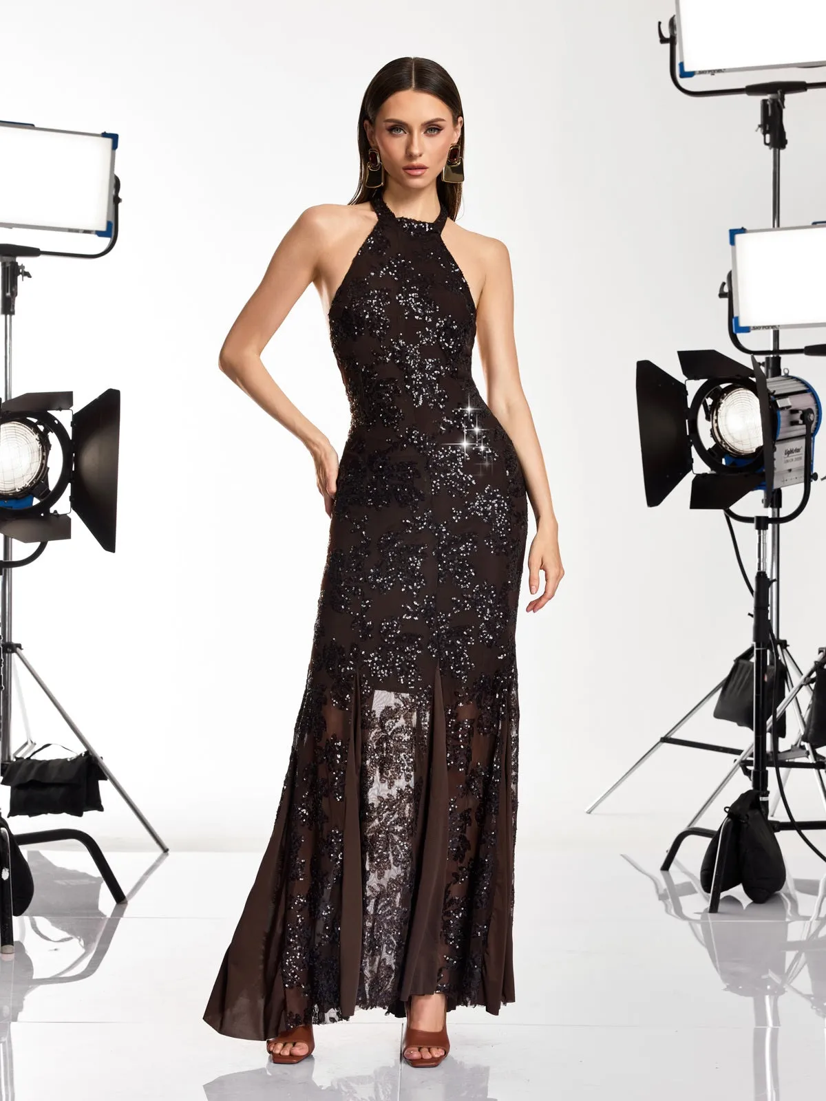 Koreth Halterneck Sequin Maxi Dress sold by Mew Mews