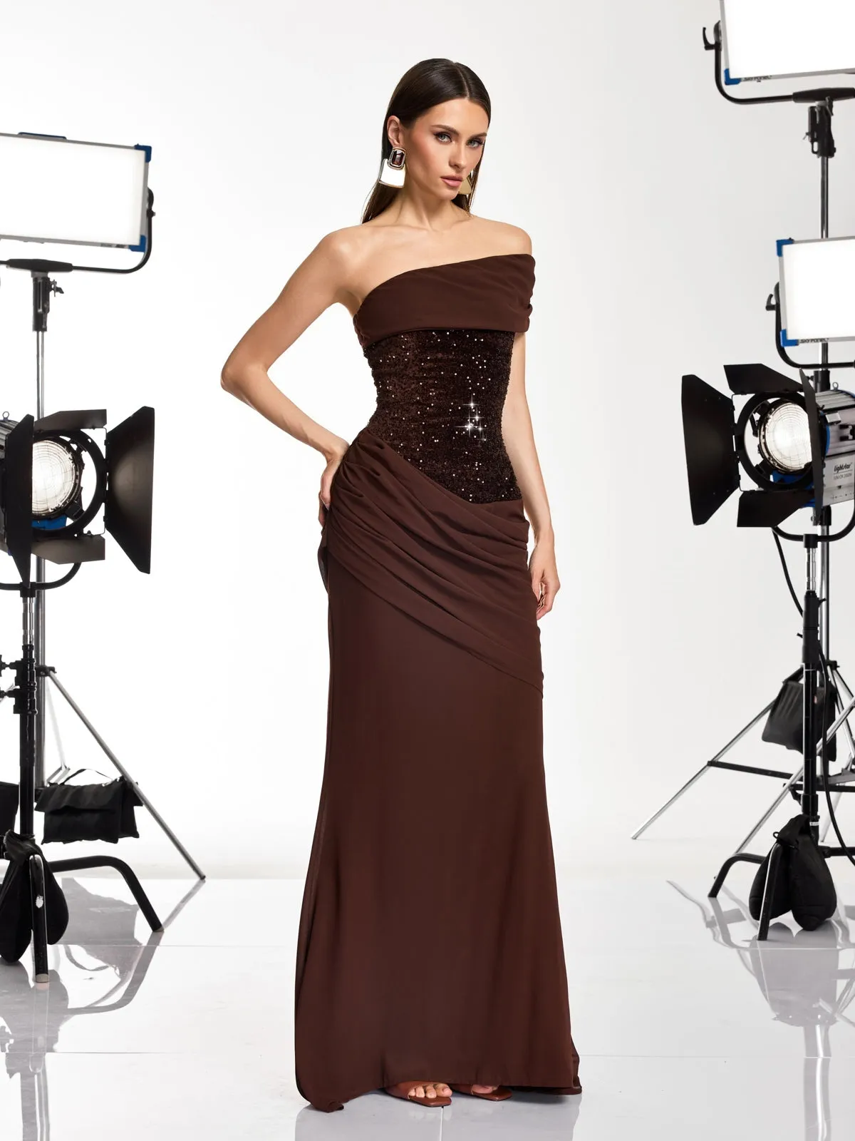Neravo One Shoulder Sequin Ruched Maxi Dress sold by Mew Mews product image thumbnail 3