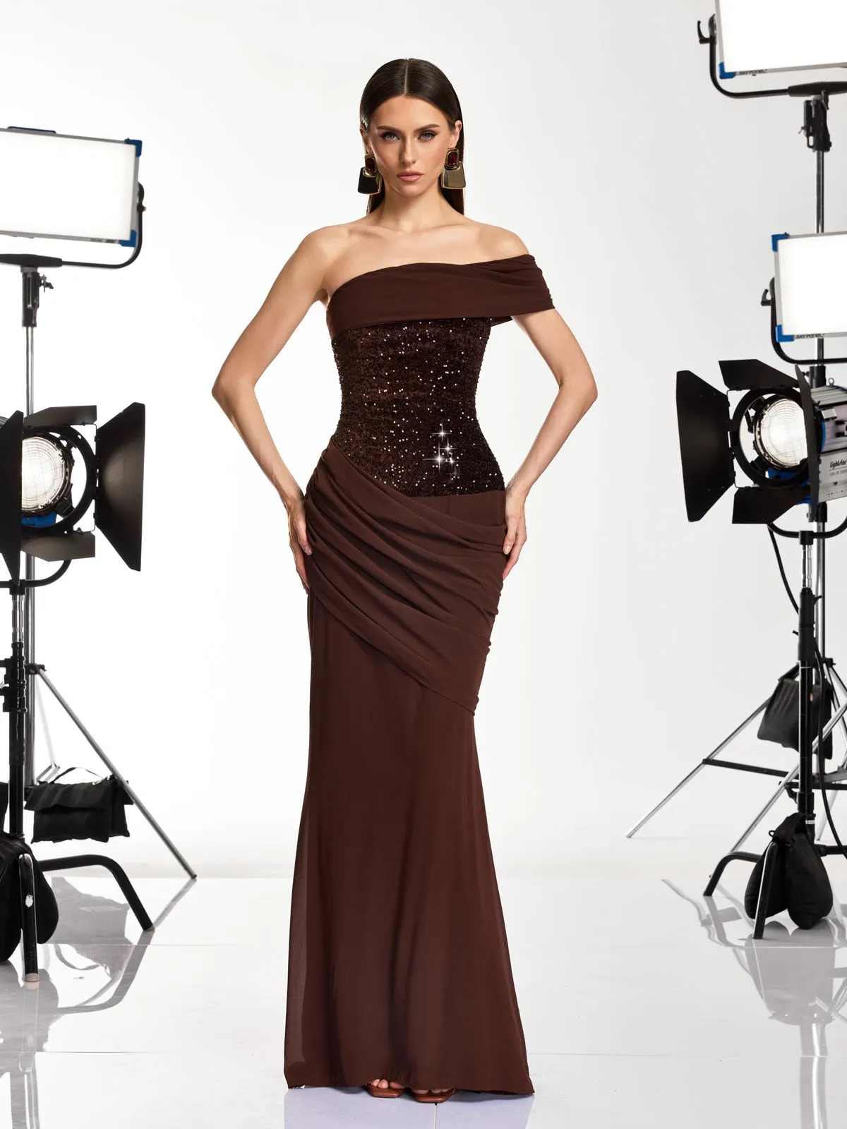 Neravo One Shoulder Sequin Ruched Maxi Dress sold by Mew Mews product image thumbnail 2