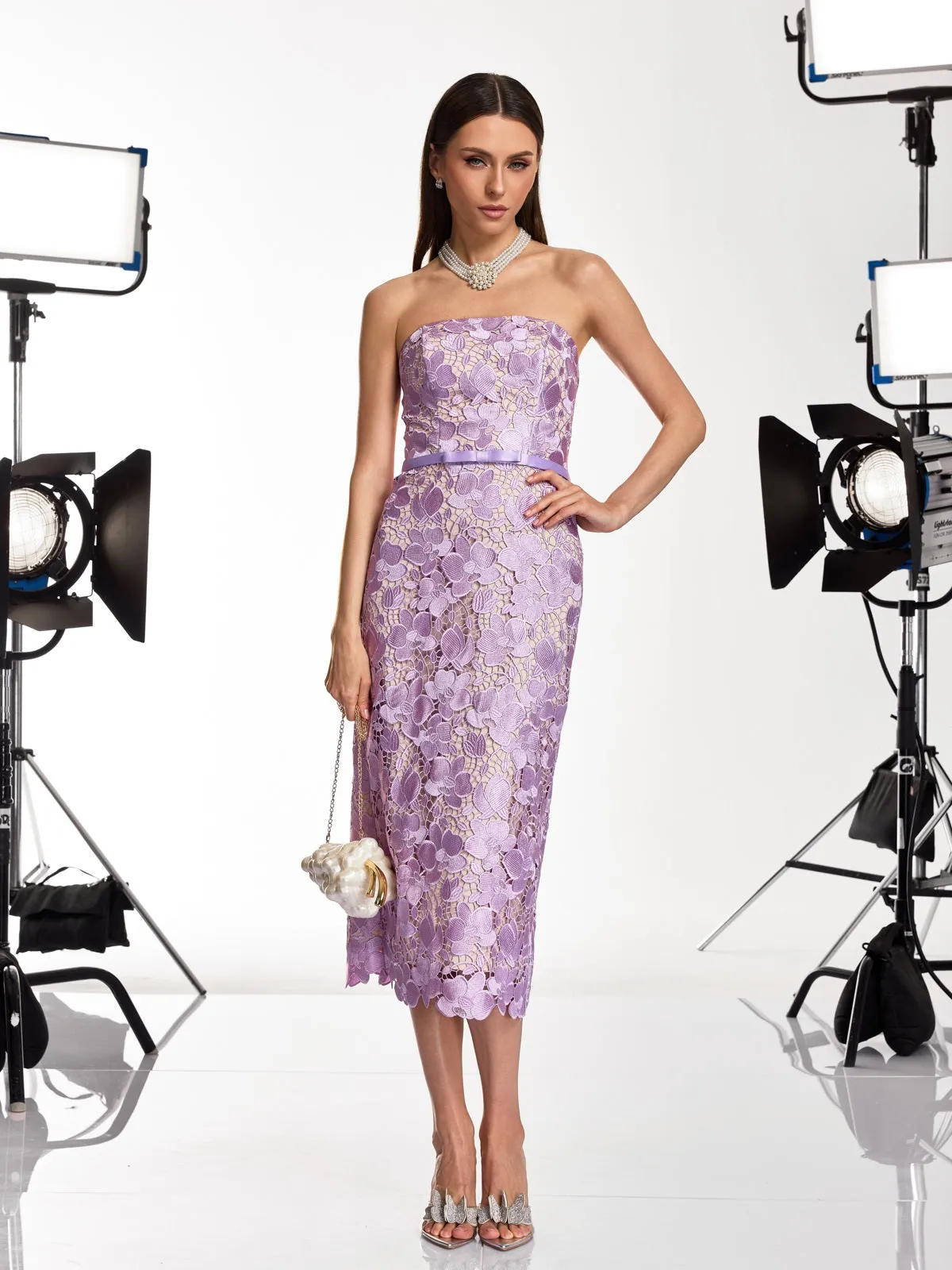 Prylon Strapless Floral Cutout Midi Dress sold by Mew Mews product image thumbnail 4
