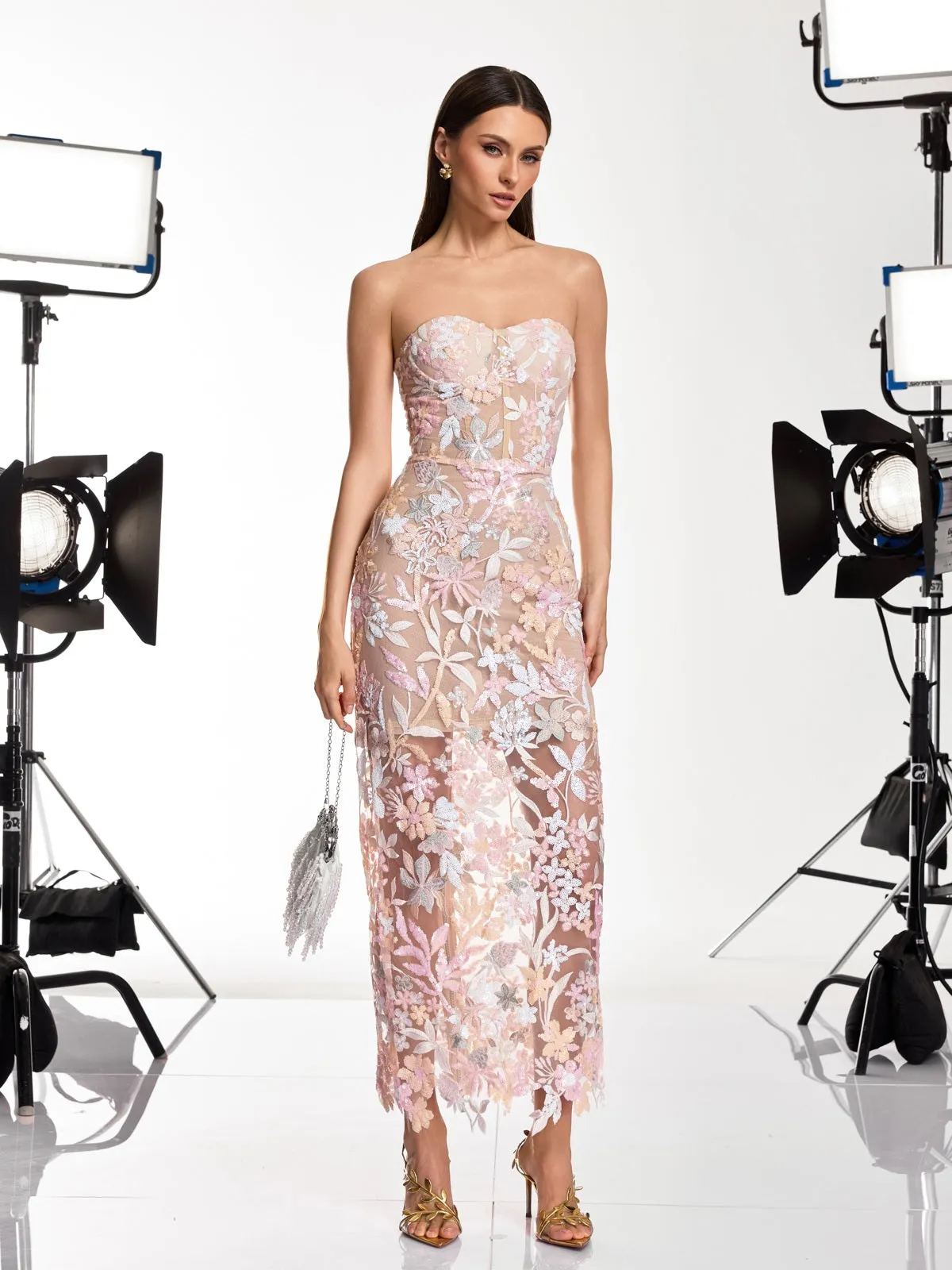 Dalya Strapless Floral Embroidered Sequin Dress sold by Mew Mews product image thumbnail 5