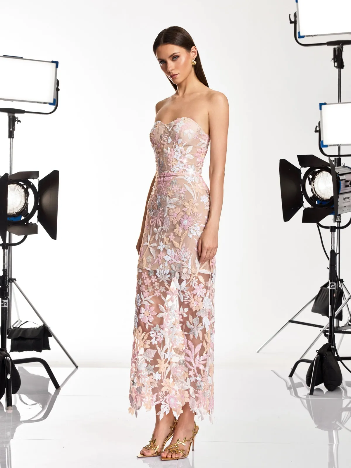 Dalya Strapless Floral Embroidered Sequin Dress sold by Mew Mews product image thumbnail 3