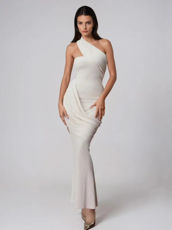 Navori One Shoulder Ruched Maxi Dress made by Mew Mews