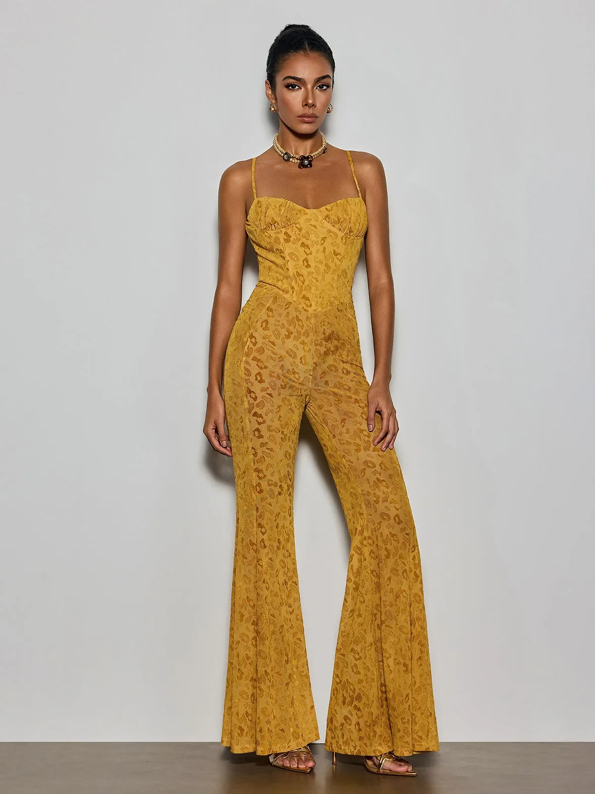 Rostan Spaghetti Leopard Flare Jumpsuit sold by Mew Mews product image thumbnail 2