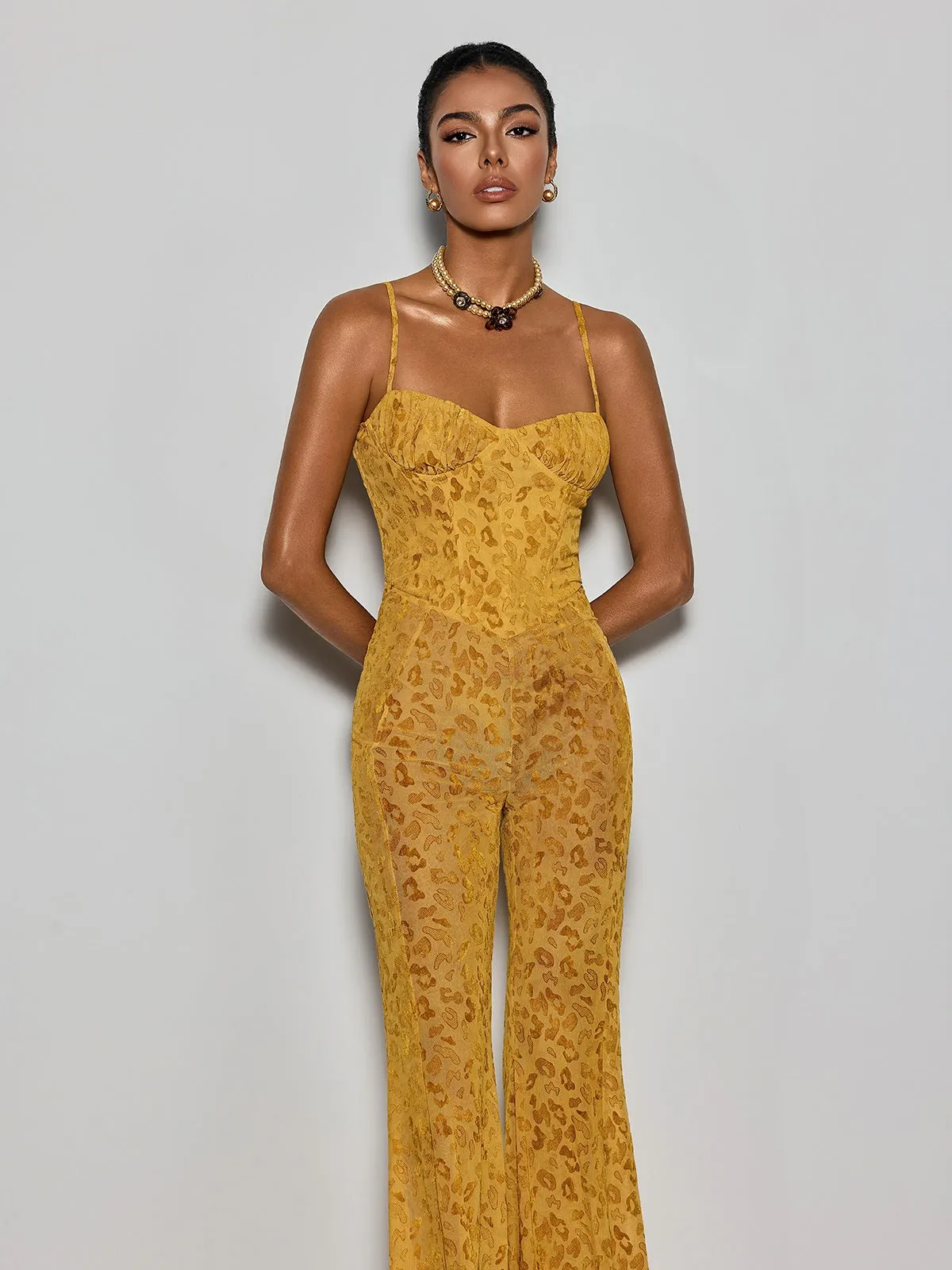 Rostan Spaghetti Leopard Flare Jumpsuit sold by Mew Mews product image thumbnail 5