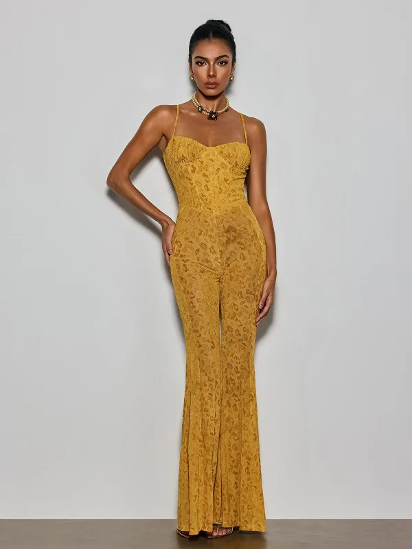 Rostan Spaghetti Leopard Flare Jumpsuit made by Mew Mews