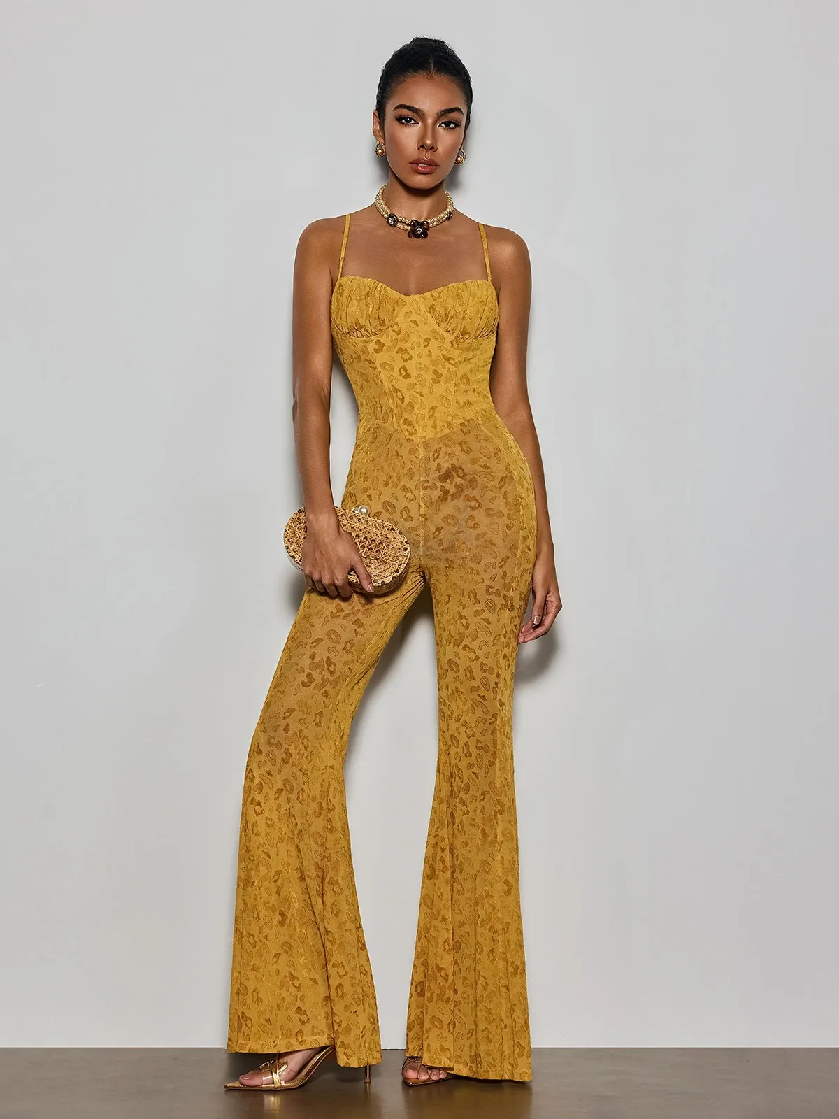 Rostan Spaghetti Leopard Flare Jumpsuit sold by Mew Mews product image thumbnail 3