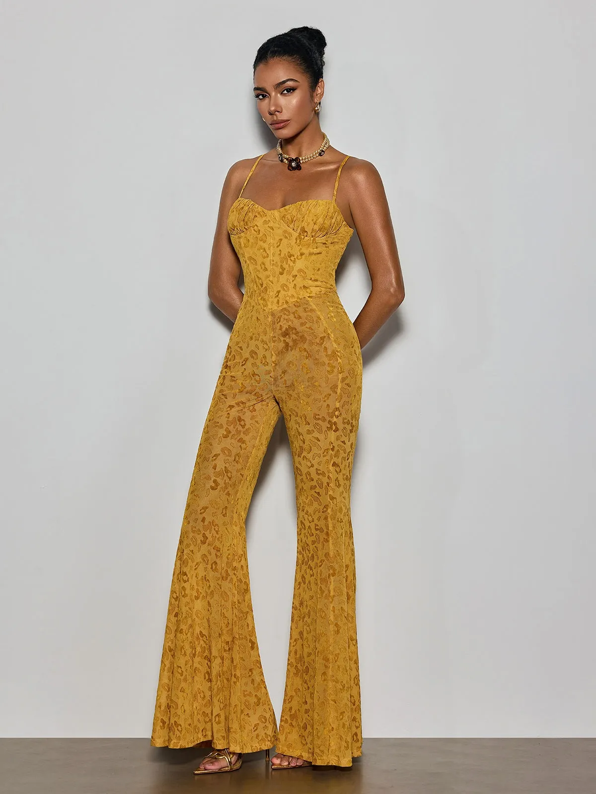 Rostan Spaghetti Leopard Flare Jumpsuit sold by Mew Mews product image thumbnail 4