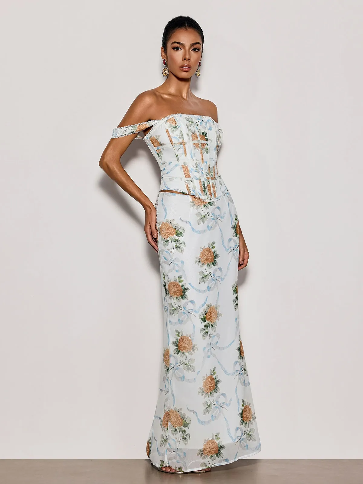 Pheron Off Shoulder Floral Maxi Dress sold by Mew Mews product image thumbnail 2