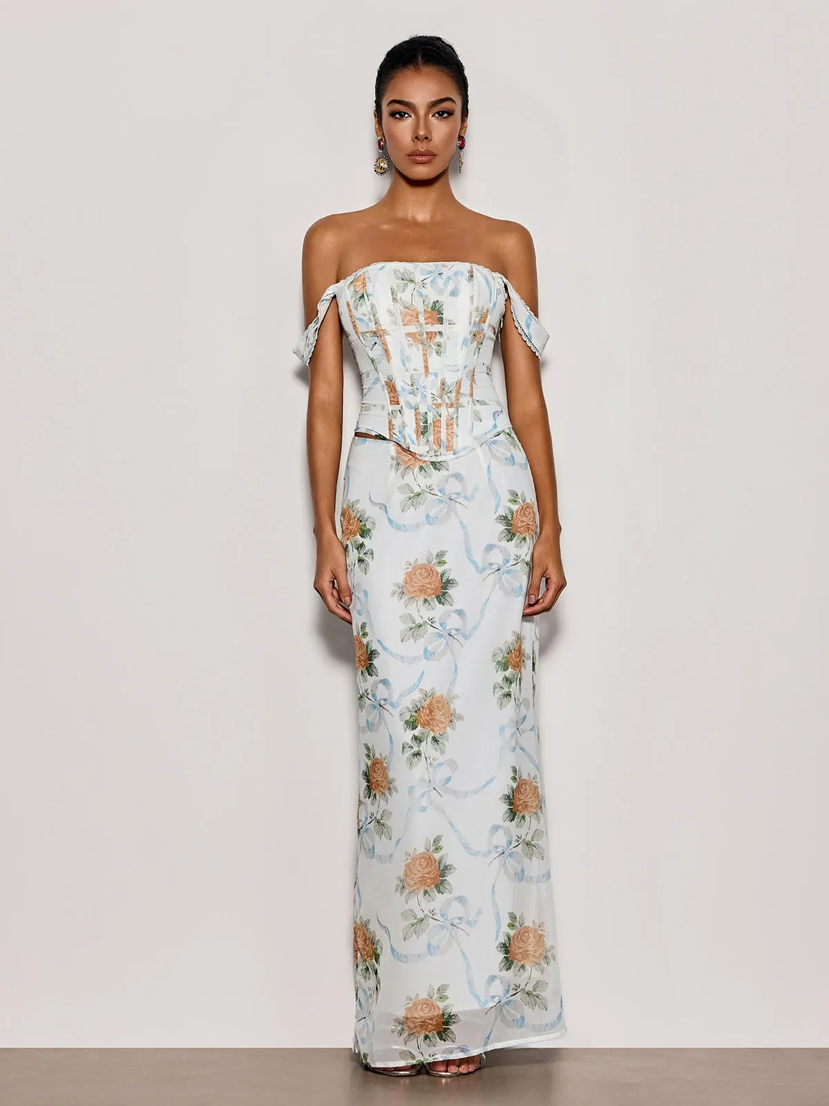Pheron Off Shoulder Floral Maxi Dress sold by Mew Mews product image thumbnail 4