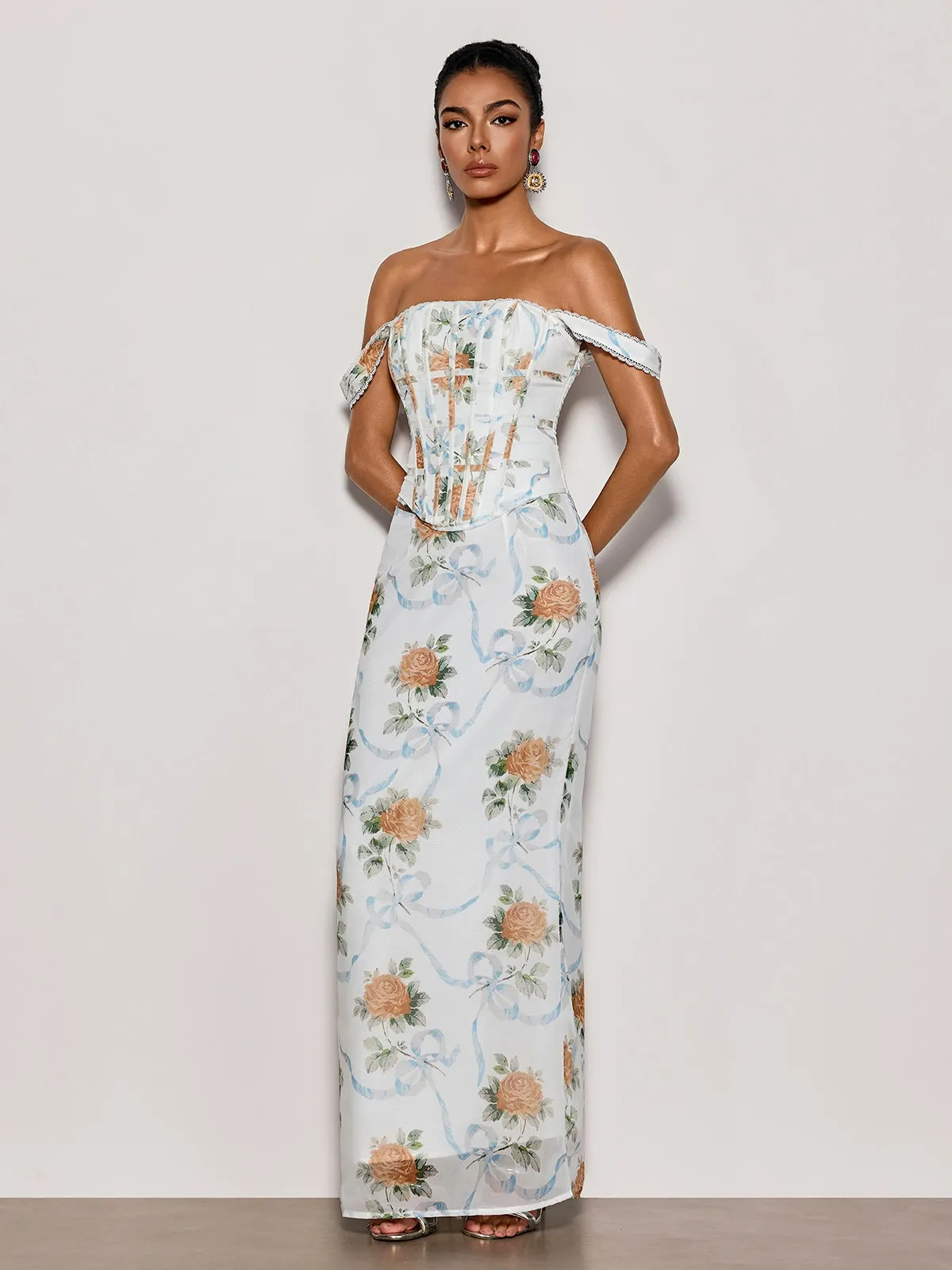 Pheron Off Shoulder Floral Maxi Dress sold by Mew Mews product image thumbnail 5