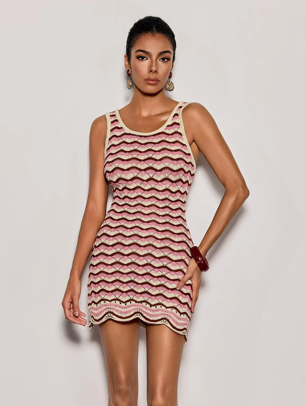 Istren U Neck Knit Stripe Mini Dress sold by Mew Mews product image thumbnail 4