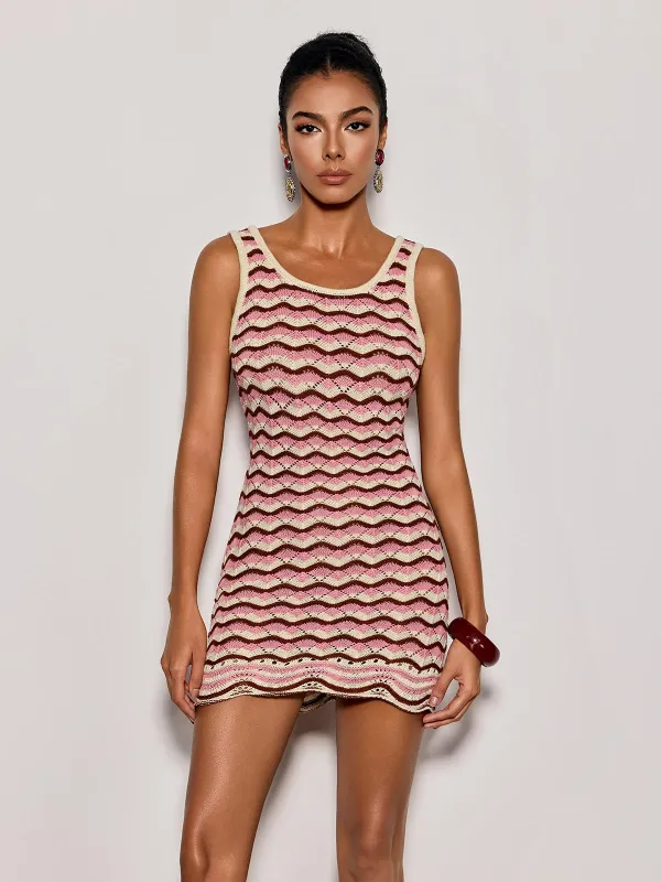 Istren U Neck Knit Stripe Mini Dress made by Mew Mews
