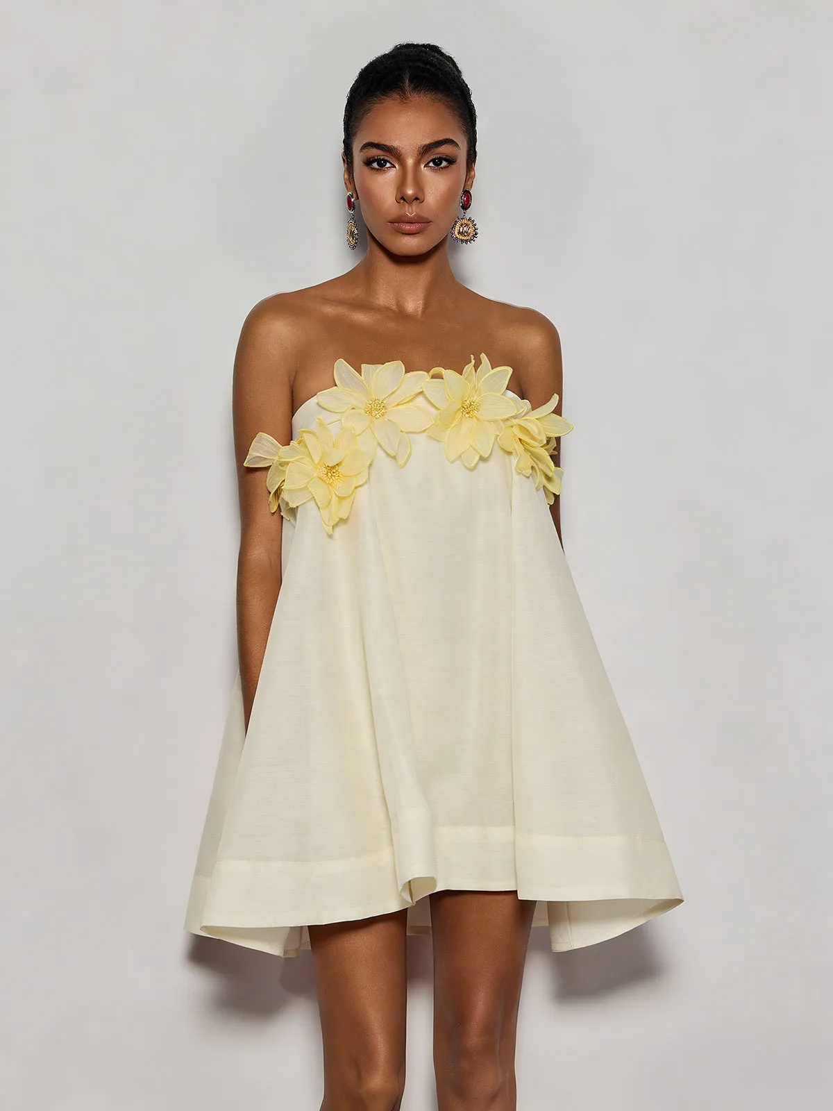 Gratho Strapless Flower Mini Dress In Yellow sold by Mew Mews product image thumbnail 2