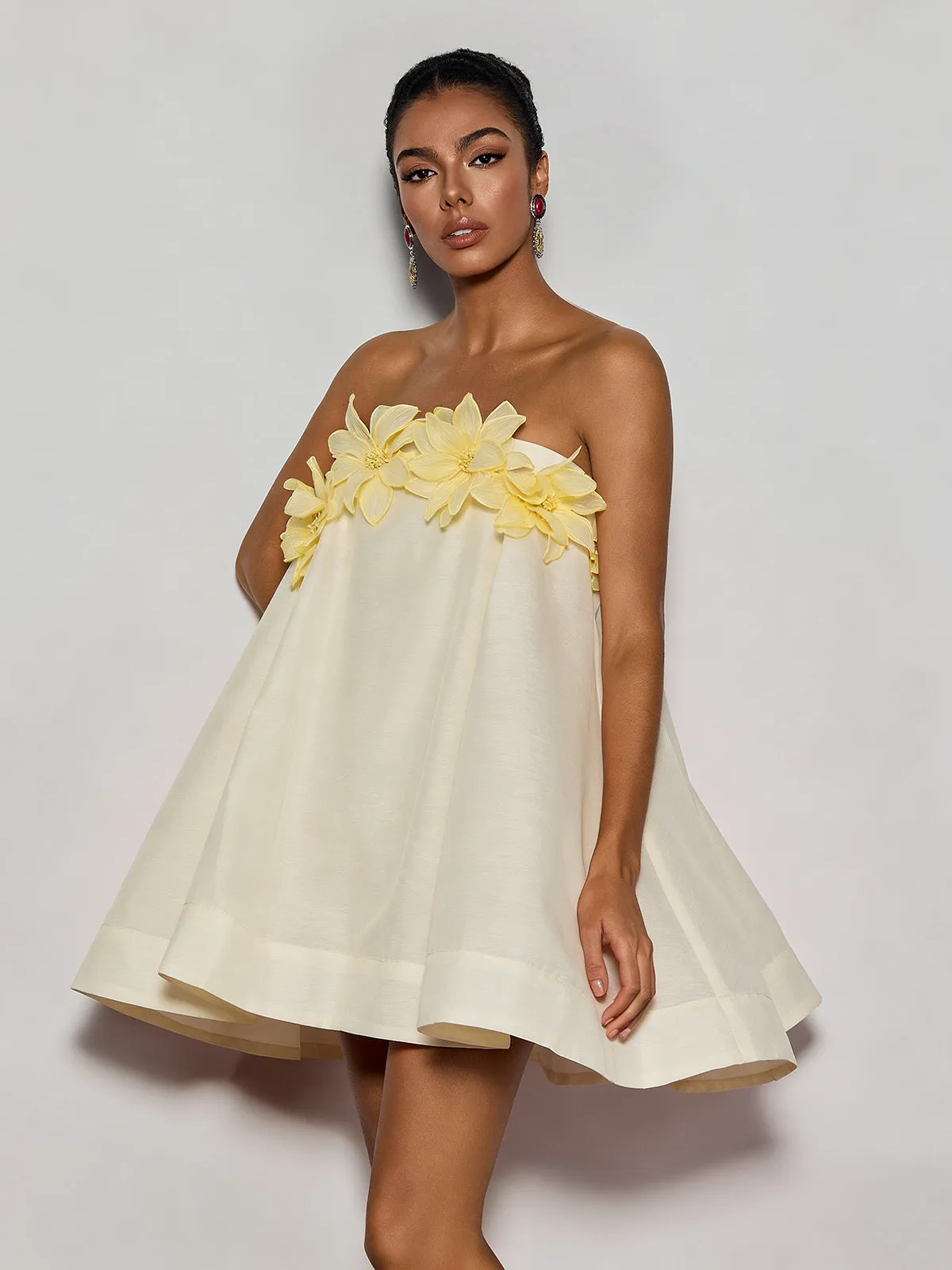 Gratho Strapless Flower Mini Dress In Yellow sold by Mew Mews product image thumbnail 5
