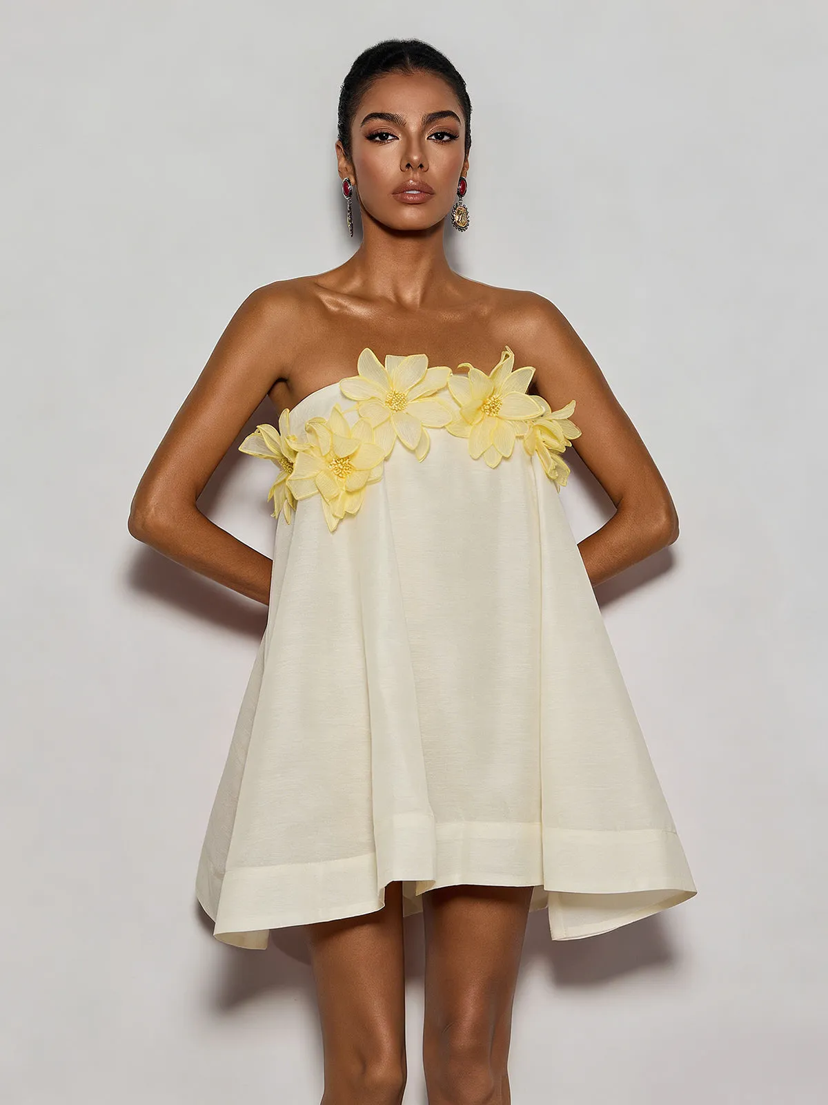 Gratho Strapless Flower Mini Dress In Yellow sold by Mew Mews product image thumbnail 4