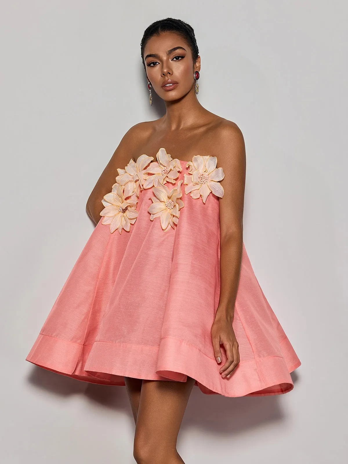 Gratho Strapless Flower Mini Dress In Coral sold by Mew Mews product image thumbnail 2