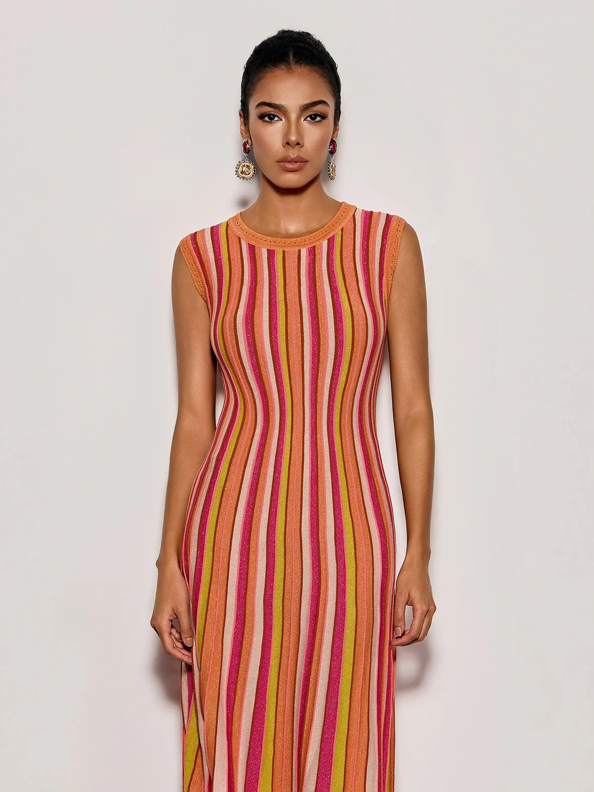 Malyxa Sleeveless Stripe Knit Midi Dress In Orange sold by Mew Mews product image thumbnail 3
