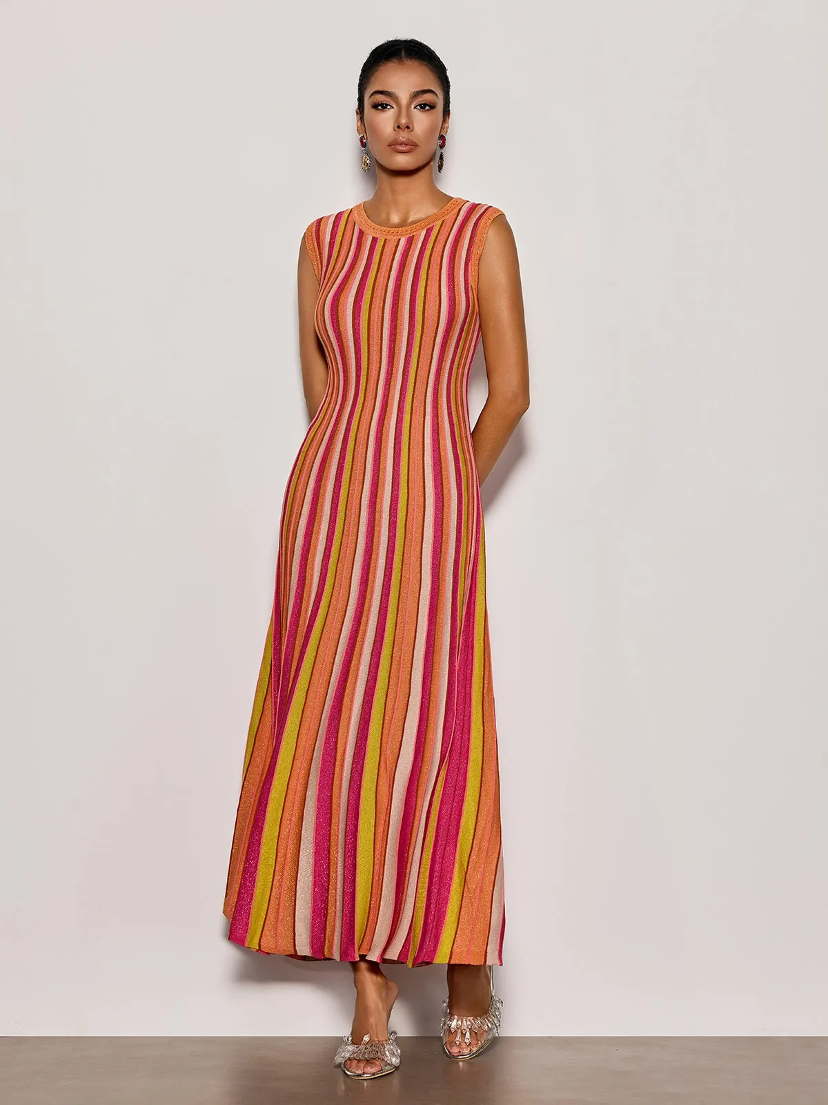 Malyxa Sleeveless Stripe Knit Midi Dress In Orange sold by Mew Mews product image thumbnail 4