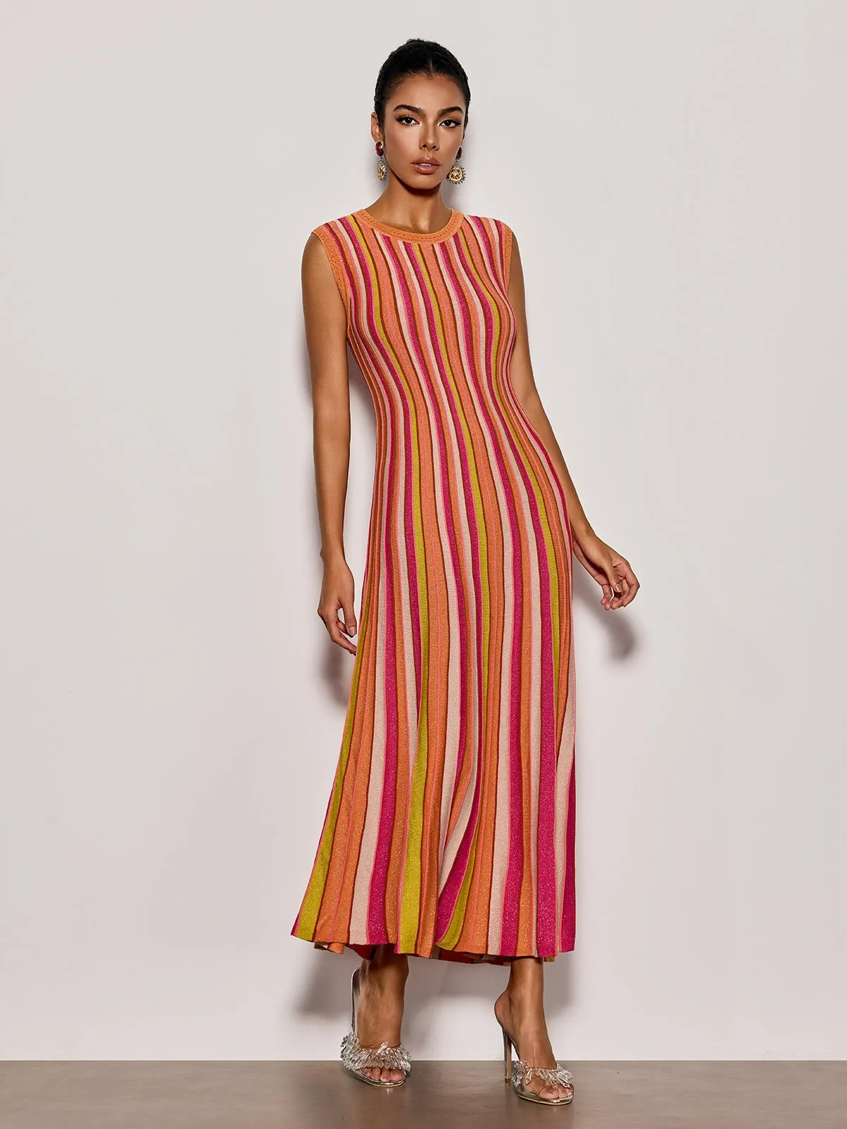Malyxa Sleeveless Stripe Knit Midi Dress In Orange sold by Mew Mews product image thumbnail 5