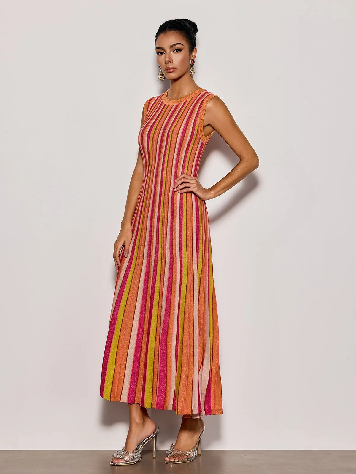 Malyxa Sleeveless Stripe Knit Midi Dress In Orange sold by Mew Mews product image thumbnail 2