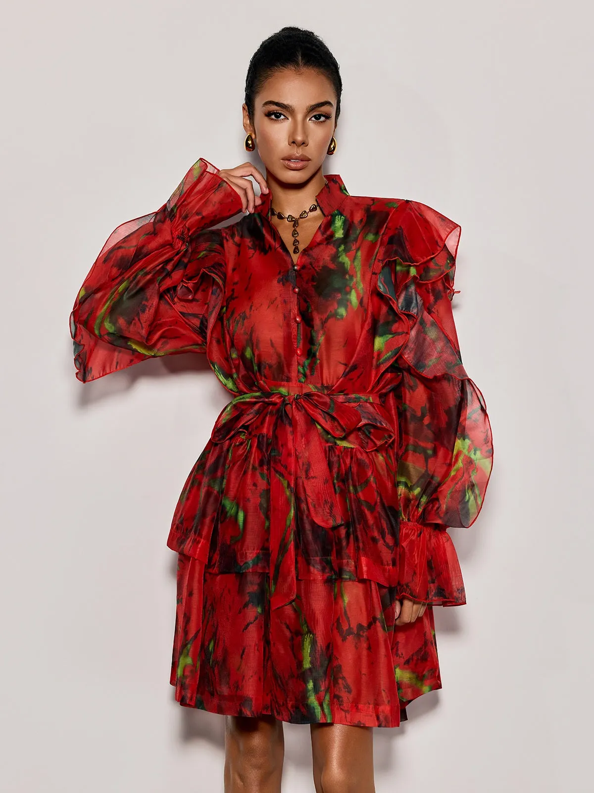Cintaro Balloon Sleeve Floral Mini Dress sold by Mew Mews product image thumbnail 5