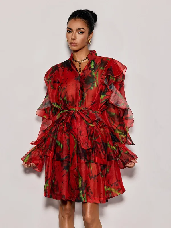 Cintaro Balloon Sleeve Floral Mini Dress made by Mew Mews