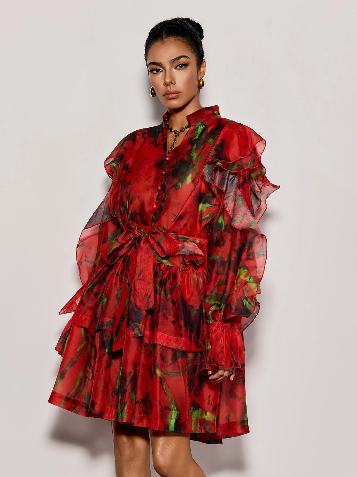 Cintaro Balloon Sleeve Floral Mini Dress sold by Mew Mews product image thumbnail 4