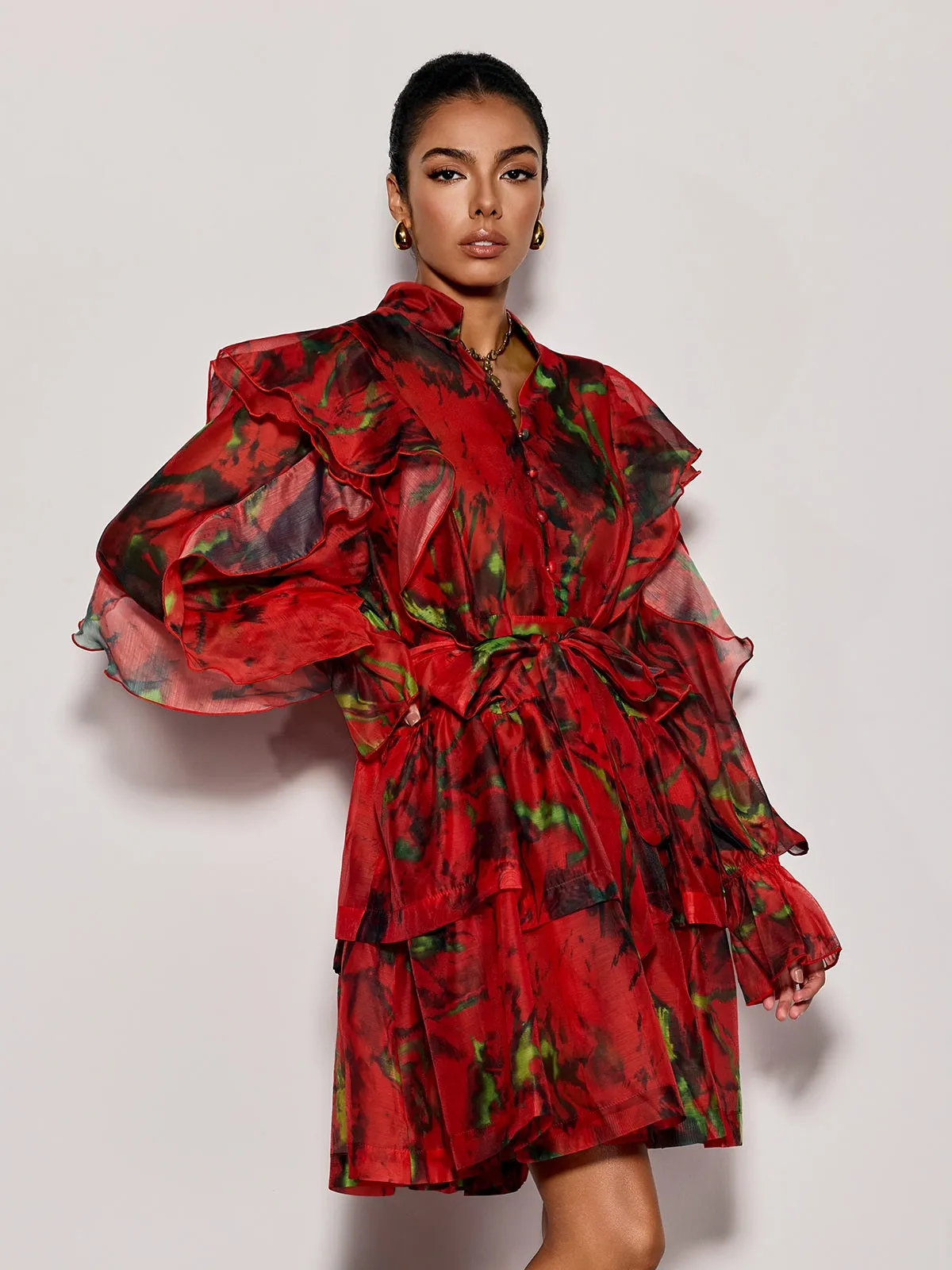 Cintaro Balloon Sleeve Floral Mini Dress sold by Mew Mews product image thumbnail 2