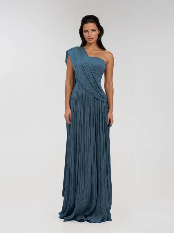 Cynvora Strapless Draped Pleated Maxi Dress made by Mew Mews