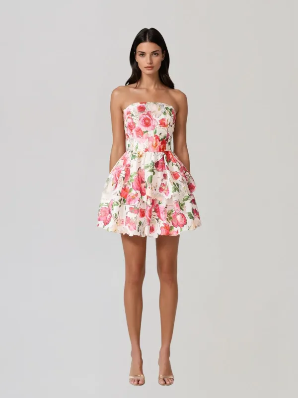 Teryxon Strapless Floral Tiered Mini Dress made by Mew Mews