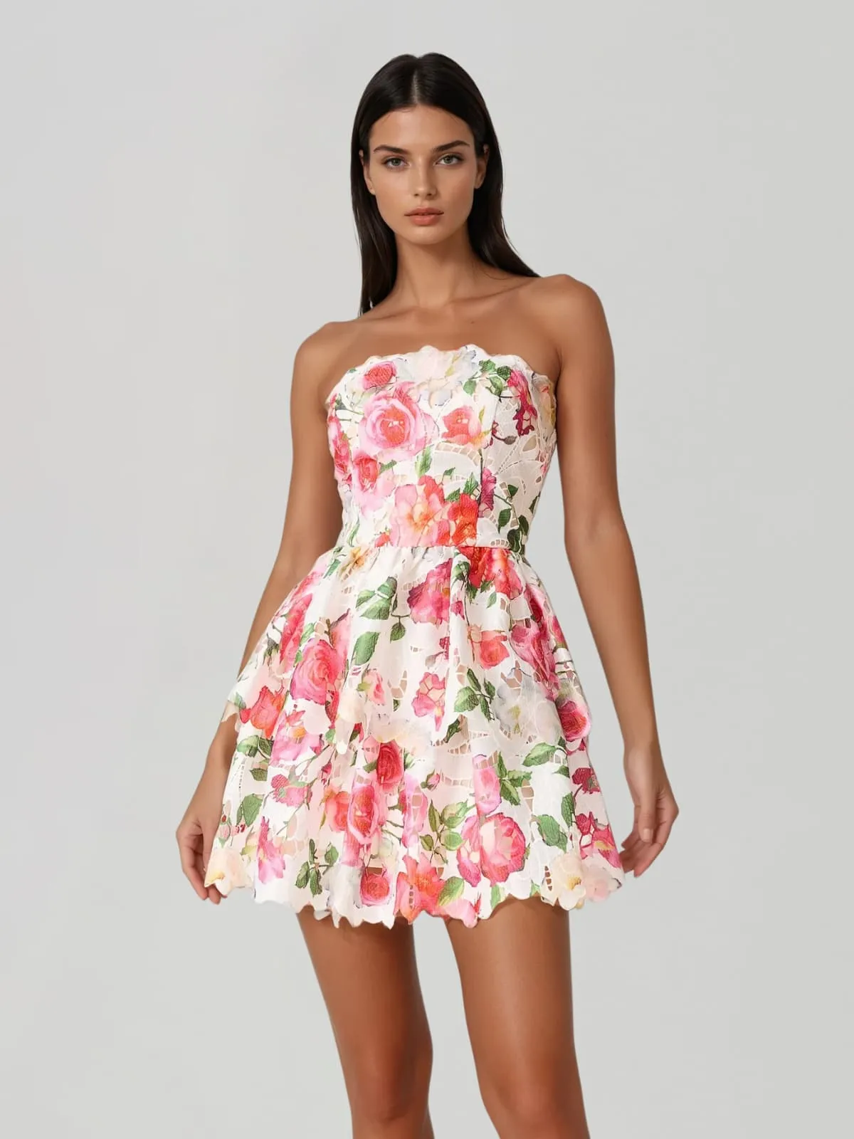 Teryxon Strapless Floral Tiered Mini Dress sold by Mew Mews product image thumbnail 2