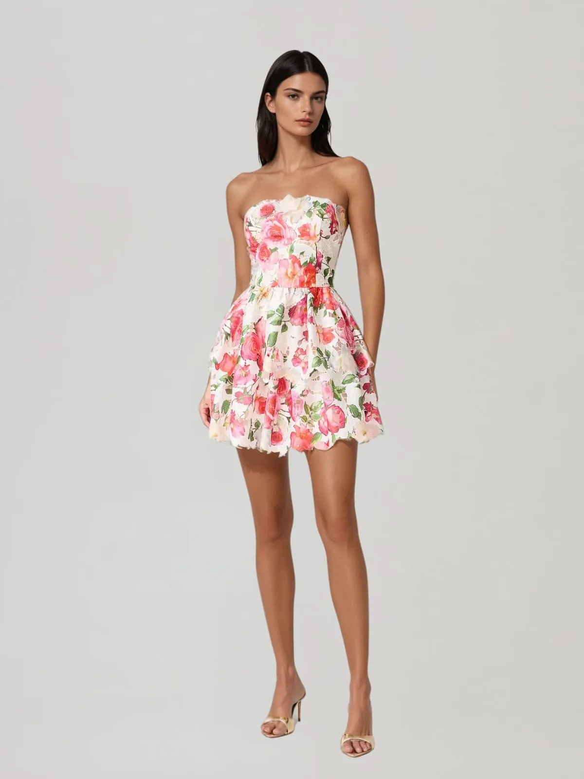 Teryxon Strapless Floral Tiered Mini Dress sold by Mew Mews product image thumbnail 3