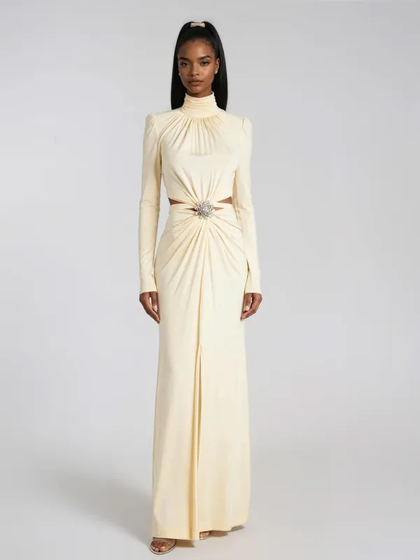 Helvex Cutout Rhinestone Maxi Dress In Yellow made by Mew Mews