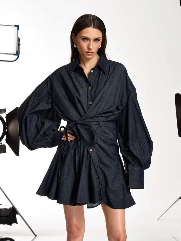 Dameka Collar Denim Mini Dress made by Mew Mews