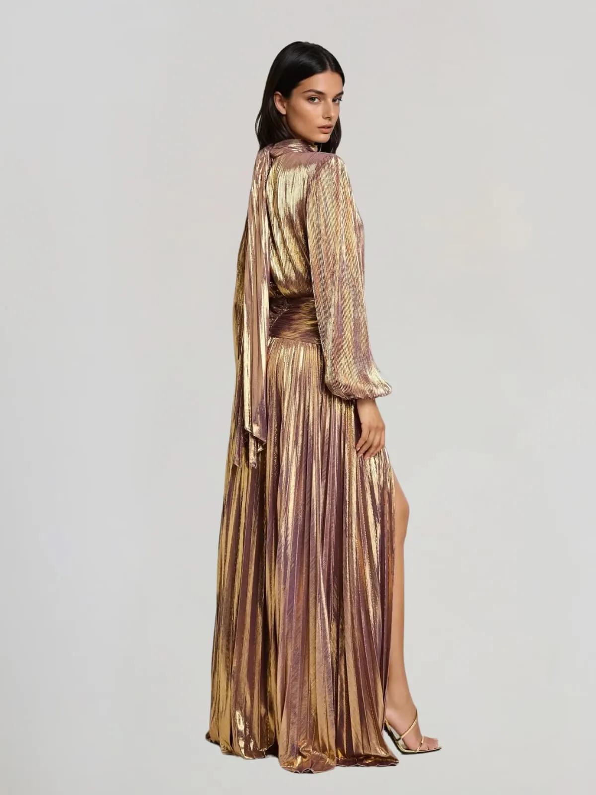Hamilton Pleated Metallic Split Maxi Dress sold by Mew Mews product image thumbnail 3
