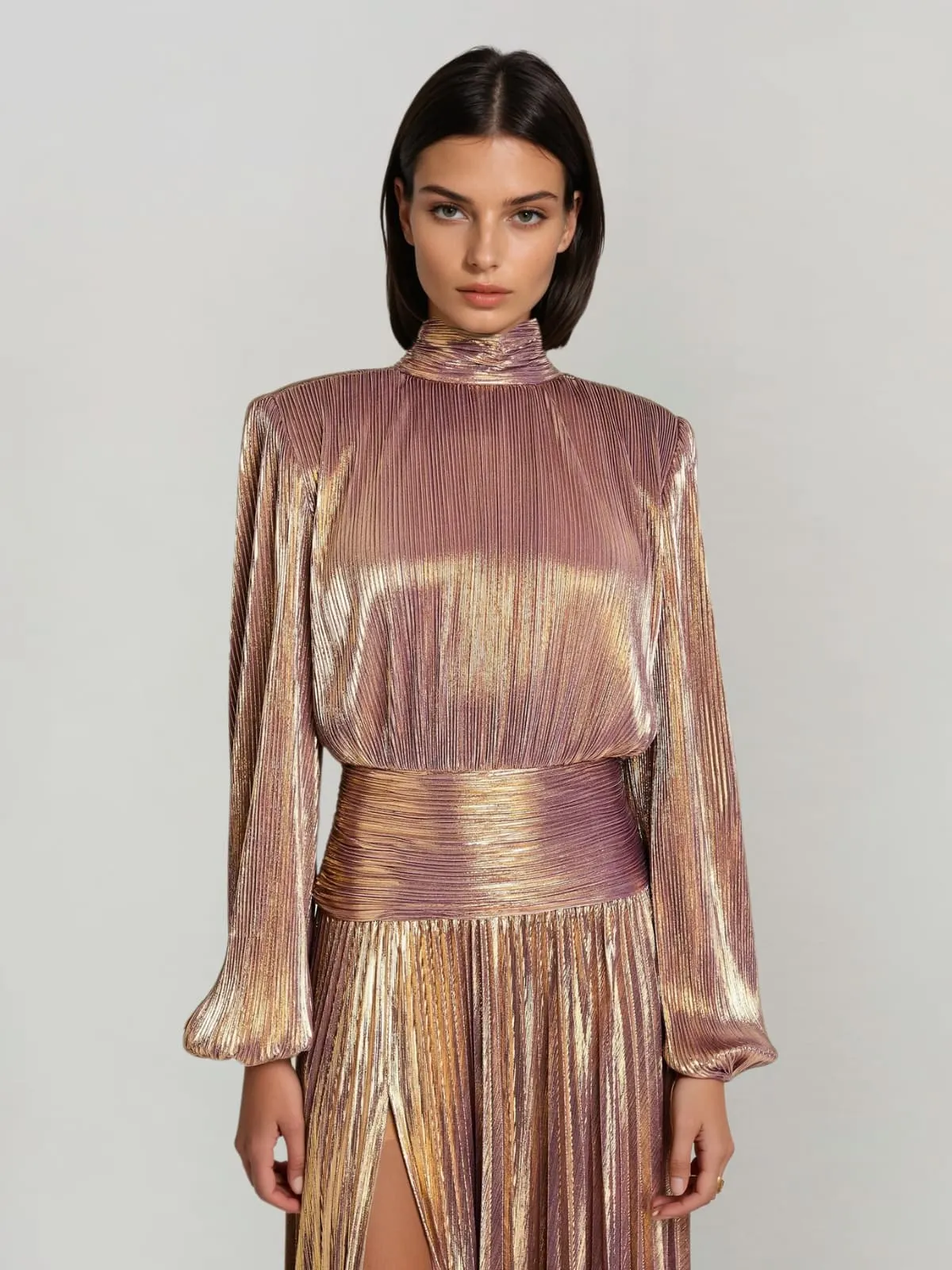 Hamilton Pleated Metallic Split Maxi Dress sold by Mew Mews product image thumbnail 2