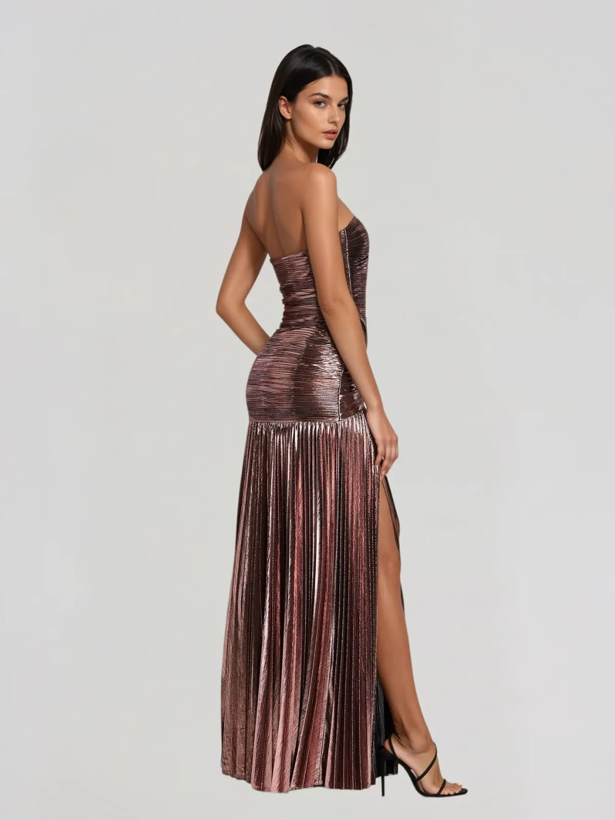Laxory Strapless Pleated Metallic Maxi Dress sold by Mew Mews product image thumbnail 4